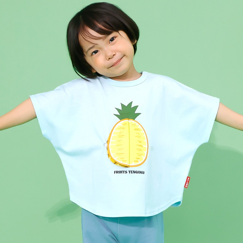 スイカ/パインのめくれるフルーツTシャツ【フルーツ天国】｜80-130cm