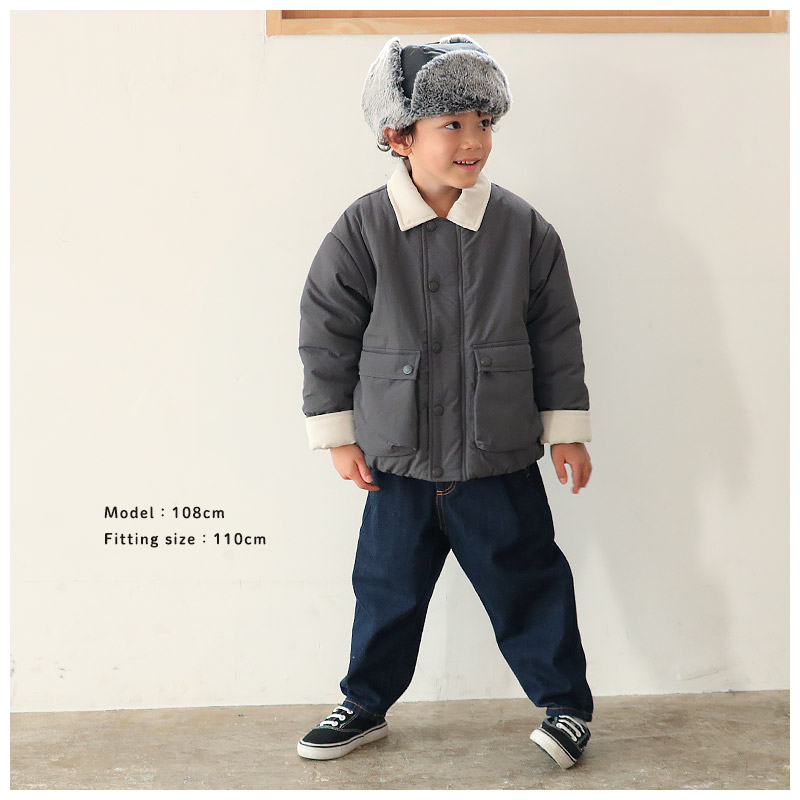 キッズ ベビー ジャケット 中綿入り 撥水加工 コーデュロイ襟 男の子 女の子 ポケット付き 【GrinLab グリンラボ】 中綿ジャケット 中綿アウター ブルゾン 衿付き 中わた入り 軽量 洗える アウトドア 保温 防寒 防寒着 冬服 暖かい 軽い 通園 通学 80 90 95 100 110 120 130