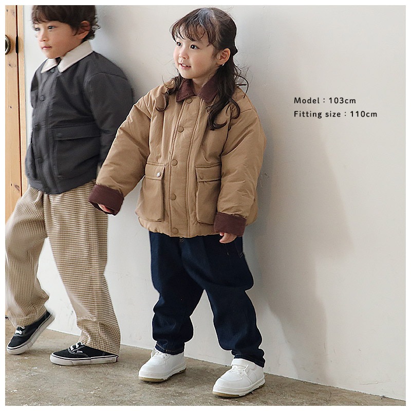 キッズ ベビー ジャケット 中綿入り 撥水加工 コーデュロイ襟 男の子 女の子 ポケット付き 【GrinLab グリンラボ】 中綿ジャケット 中綿アウター ブルゾン 衿付き 中わた入り 軽量 洗える アウトドア 保温 防寒 防寒着 冬服 暖かい 軽い 通園 通学 80 90 95 100 110 120 130