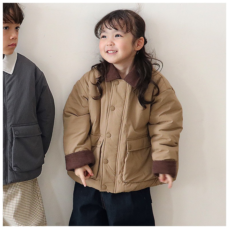 キッズ ベビー ジャケット 中綿入り 撥水加工 コーデュロイ襟 男の子 女の子 ポケット付き 【GrinLab グリンラボ】 中綿ジャケット 中綿アウター ブルゾン 衿付き 中わた入り 軽量 洗える アウトドア 保温 防寒 防寒着 冬服 暖かい 軽い 通園 通学 80 90 95 100 110 120 130