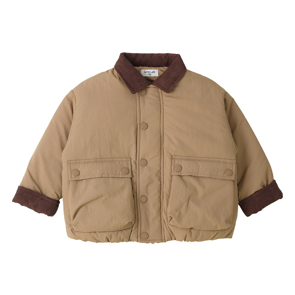 キッズ ベビー ジャケット 中綿入り 撥水加工 コーデュロイ襟 男の子 女の子 ポケット付き 【GrinLab グリンラボ】 中綿ジャケット 中綿アウター ブルゾン 衿付き 中わた入り 軽量 洗える アウトドア 保温 防寒 防寒着 冬服 暖かい 軽い 通園 通学 80 90 95 100 110 120 130