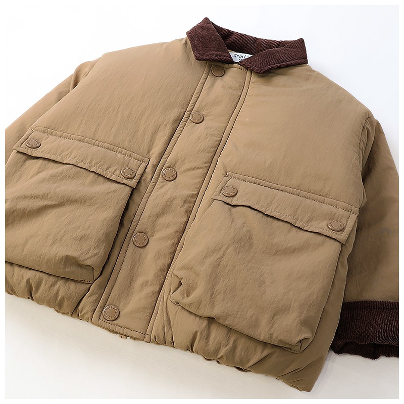 キッズ ベビー ジャケット 中綿入り 撥水加工 コーデュロイ襟 男の子 女の子 ポケット付き 【GrinLab グリンラボ】 中綿ジャケット 中綿アウター ブルゾン 衿付き 中わた入り 軽量 洗える アウトドア 保温 防寒 防寒着 冬服 暖かい 軽い 通園 通学 80 90 95 100 110 120 130