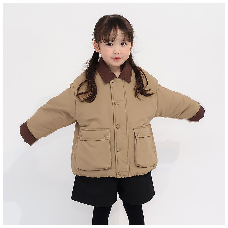 キッズ ベビー ジャケット 中綿入り 撥水加工 コーデュロイ襟 男の子 女の子 ポケット付き 【GrinLab グリンラボ】 中綿ジャケット 中綿アウター ブルゾン 衿付き 中わた入り 軽量 洗える アウトドア 保温 防寒 防寒着 冬服 暖かい 軽い 通園 通学 80 90 95 100 110 120 130