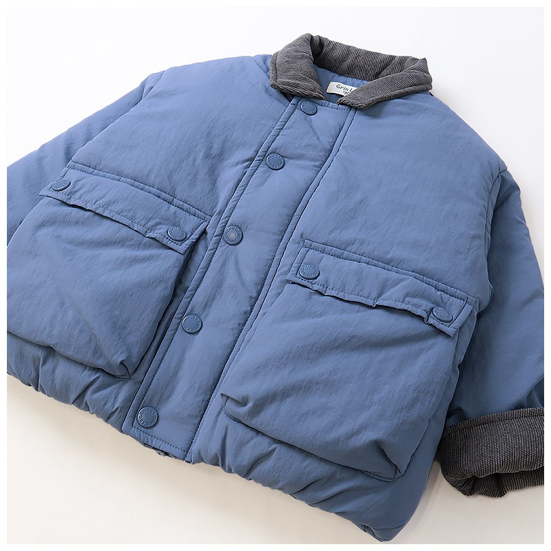 キッズ ベビー ジャケット 中綿入り 撥水加工 コーデュロイ襟 男の子 女の子 ポケット付き 【GrinLab グリンラボ】 中綿ジャケット 中綿アウター ブルゾン 衿付き 中わた入り 軽量 洗える アウトドア 保温 防寒 防寒着 冬服 暖かい 軽い 通園 通学 80 90 95 100 110 120 130