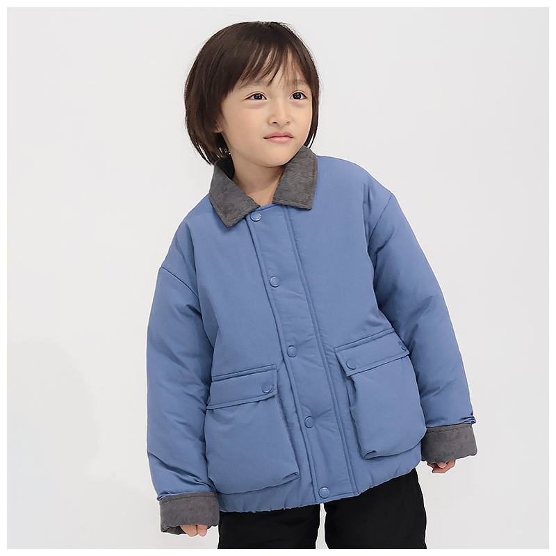 キッズ ベビー ジャケット 中綿入り 撥水加工 コーデュロイ襟 男の子 女の子 ポケット付き 【GrinLab グリンラボ】 中綿ジャケット 中綿アウター ブルゾン 衿付き 中わた入り 軽量 洗える アウトドア 保温 防寒 防寒着 冬服 暖かい 軽い 通園 通学 80 90 95 100 110 120 130