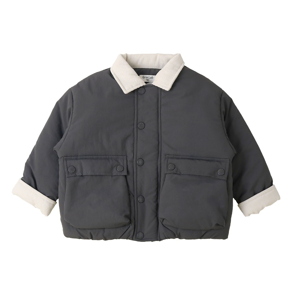 キッズ ベビー ジャケット 中綿入り 撥水加工 コーデュロイ襟 男の子 女の子 ポケット付き 【GrinLab グリンラボ】 中綿ジャケット 中綿アウター ブルゾン 衿付き 中わた入り 軽量 洗える アウトドア 保温 防寒 防寒着 冬服 暖かい 軽い 通園 通学 80 90 95 100 110 120 130