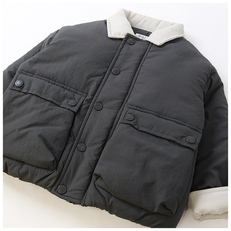 キッズ ベビー ジャケット 中綿入り 撥水加工 コーデュロイ襟 男の子 女の子 ポケット付き 【GrinLab グリンラボ】 中綿ジャケット 中綿アウター ブルゾン 衿付き 中わた入り 軽量 洗える アウトドア 保温 防寒 防寒着 冬服 暖かい 軽い 通園 通学 80 90 95 100 110 120 130