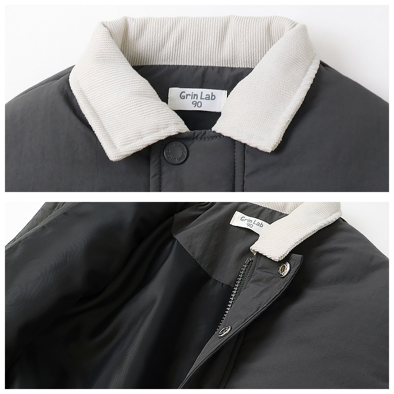 キッズ ベビー ジャケット 中綿入り 撥水加工 コーデュロイ襟 男の子 女の子 ポケット付き 【GrinLab グリンラボ】 中綿ジャケット 中綿アウター ブルゾン 衿付き 中わた入り 軽量 洗える アウトドア 保温 防寒 防寒着 冬服 暖かい 軽い 通園 通学 80 90 95 100 110 120 130