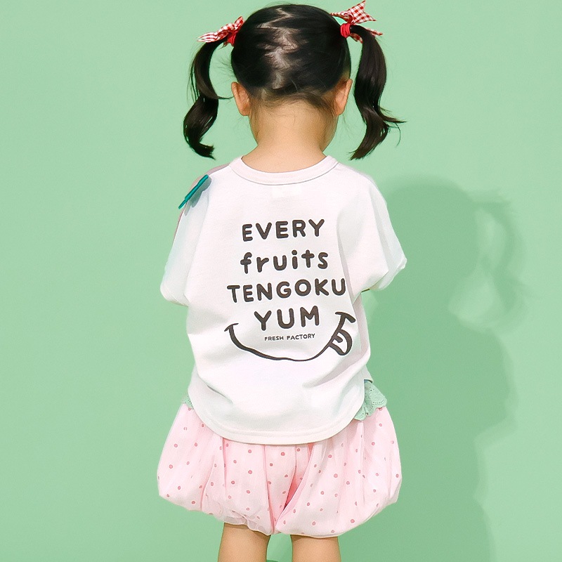 イチゴ/パインのヘタ付き切替フルーツTシャツ【フルーツ天国】｜80-130cm