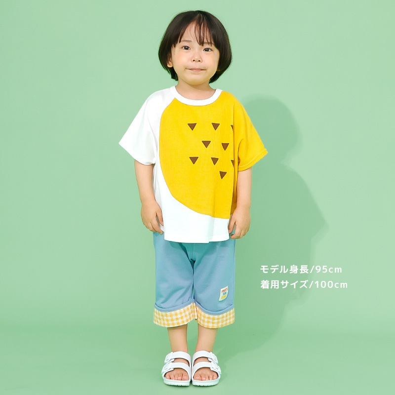 イチゴ/パインのヘタ付き切替フルーツTシャツ【フルーツ天国】｜80-130cm