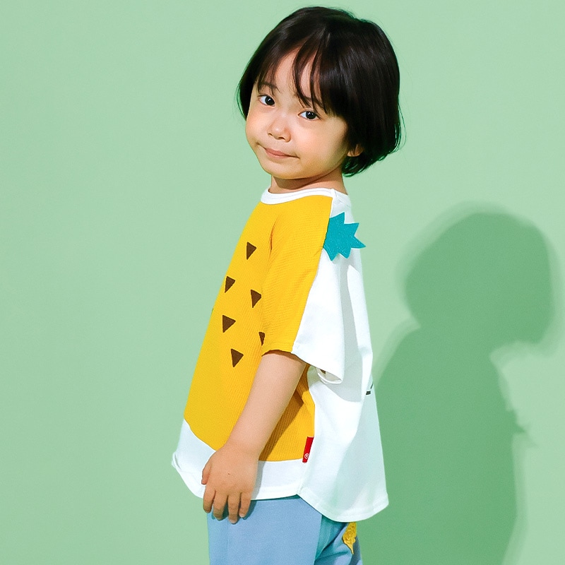 イチゴ/パインのヘタ付き切替フルーツTシャツ【フルーツ天国】｜80-130cm