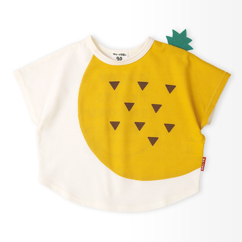 イチゴ/パインのヘタ付き切替フルーツTシャツ【フルーツ天国】｜80-130cm
