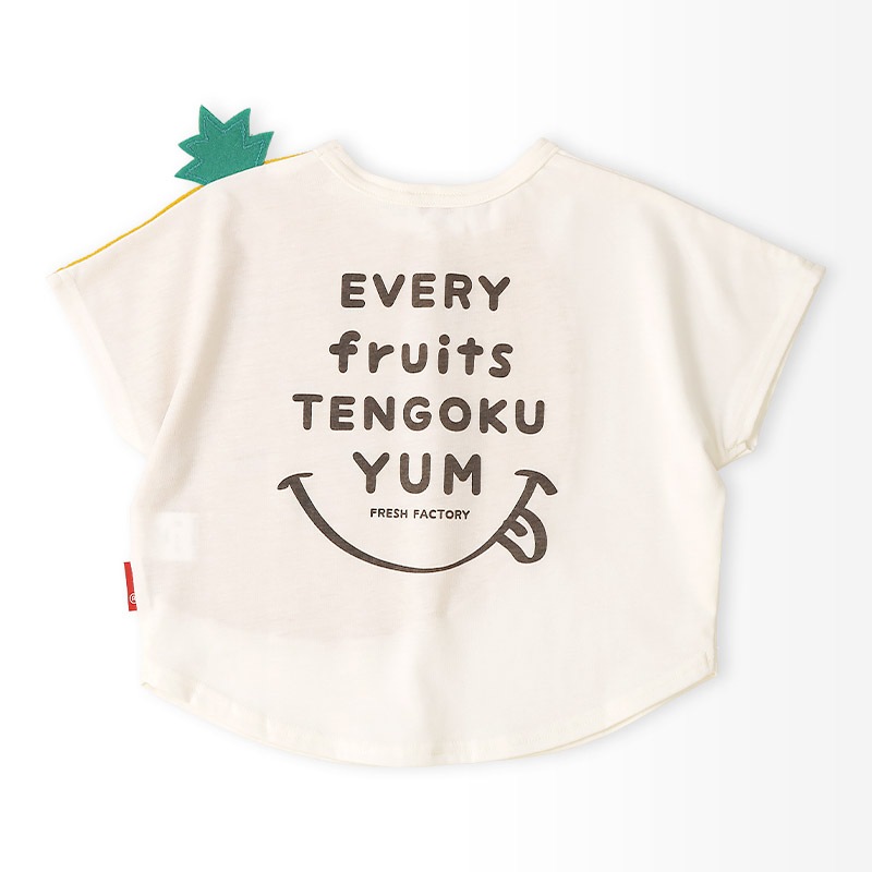 イチゴ/パインのヘタ付き切替フルーツTシャツ【フルーツ天国】｜80-130cm