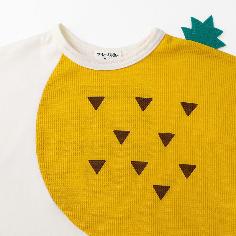 イチゴ/パインのヘタ付き切替フルーツTシャツ【フルーツ天国】｜80-130cm