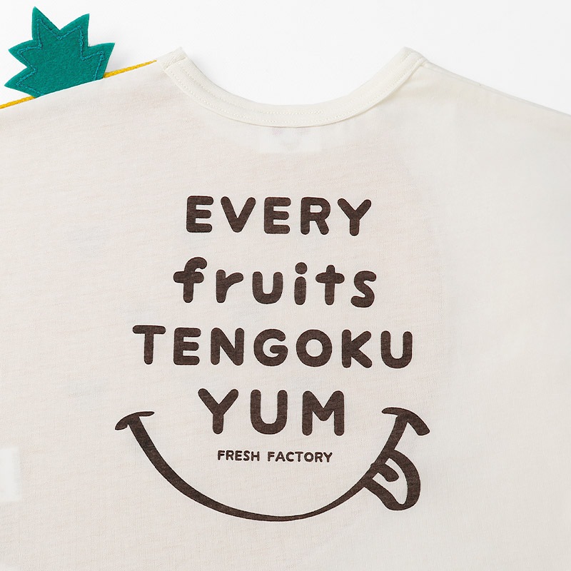 イチゴ/パインのヘタ付き切替フルーツTシャツ【フルーツ天国】｜80-130cm