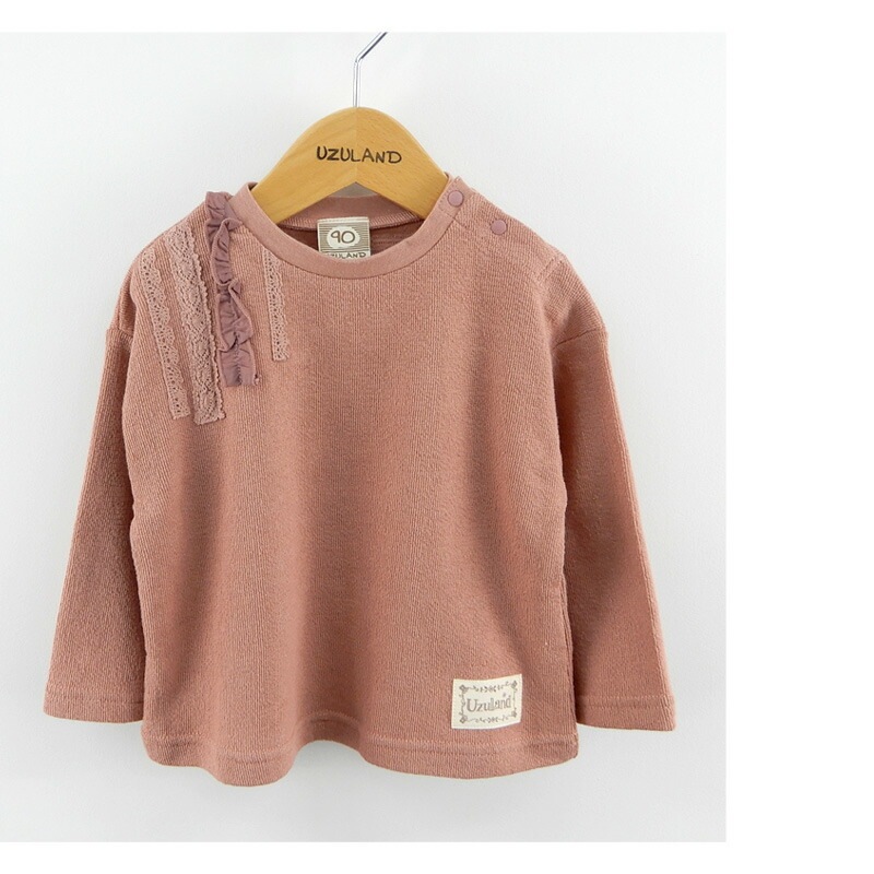 キッズ ロンT 女の子 トップス フリル 長袖 Tシャツ ( 80-130cm)【 Uzuland ウズランド 】 キッズ ベビー おしゃれ かわいい 二次加工 切替 女子 女児 こども服 ベビー服 秋 春 ガールズ ブランド ファッション