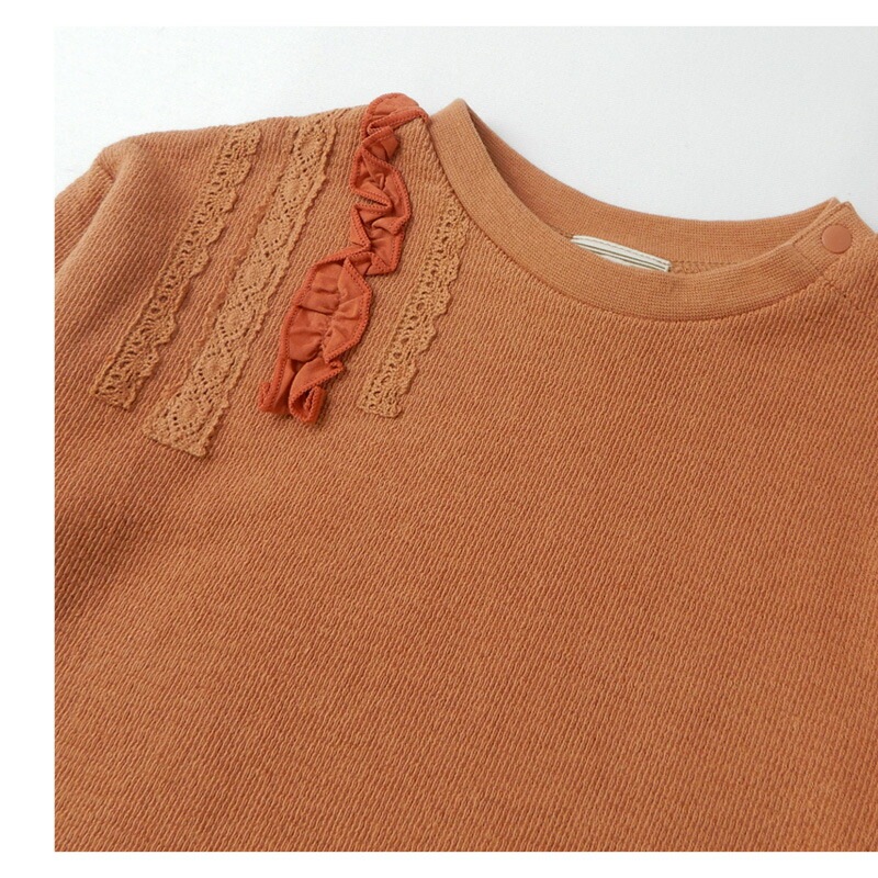 キッズ ロンT 女の子 トップス フリル 長袖 Tシャツ ( 80-130cm)【 Uzuland ウズランド 】 キッズ ベビー おしゃれ かわいい 二次加工 切替 女子 女児 こども服 ベビー服 秋 春 ガールズ ブランド ファッション