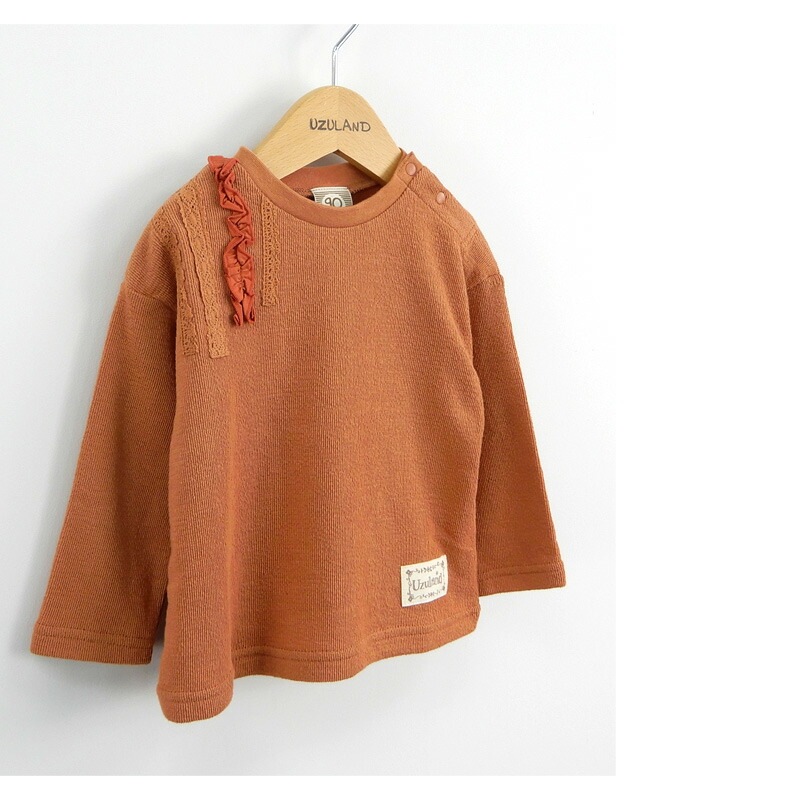 キッズ ロンT 女の子 トップス フリル 長袖 Tシャツ ( 80-130cm)【 Uzuland ウズランド 】 キッズ ベビー おしゃれ かわいい 二次加工 切替 女子 女児 こども服 ベビー服 秋 春 ガールズ ブランド ファッション
