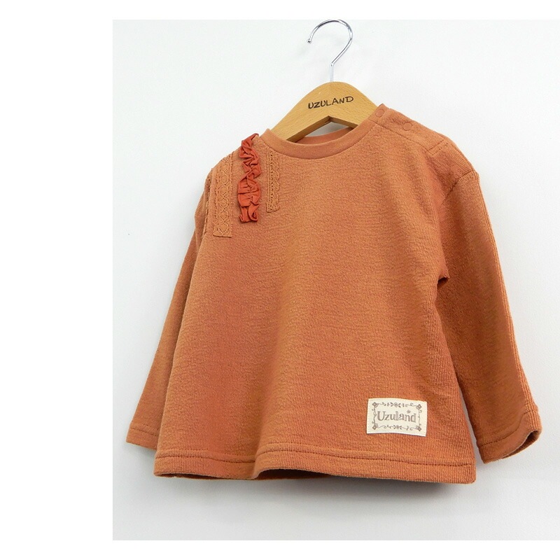 キッズ ロンT 女の子 トップス フリル 長袖 Tシャツ ( 80-130cm)【 Uzuland ウズランド 】 キッズ ベビー おしゃれ かわいい 二次加工 切替 女子 女児 こども服 ベビー服 秋 春 ガールズ ブランド ファッション