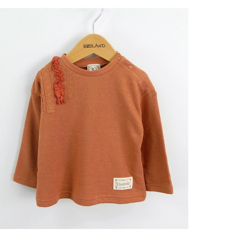 キッズ ロンT 女の子 トップス フリル 長袖 Tシャツ ( 80-130cm)【 Uzuland ウズランド 】 キッズ ベビー おしゃれ かわいい 二次加工 切替 女子 女児 こども服 ベビー服 秋 春 ガールズ ブランド ファッション