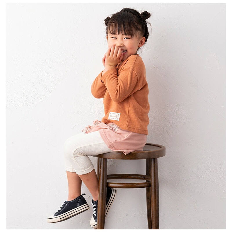 キッズ ロンT 女の子 トップス フリル 長袖 Tシャツ ( 80-130cm)【 Uzuland ウズランド 】 キッズ ベビー おしゃれ かわいい 二次加工 切替 女子 女児 こども服 ベビー服 秋 春 ガールズ ブランド ファッション