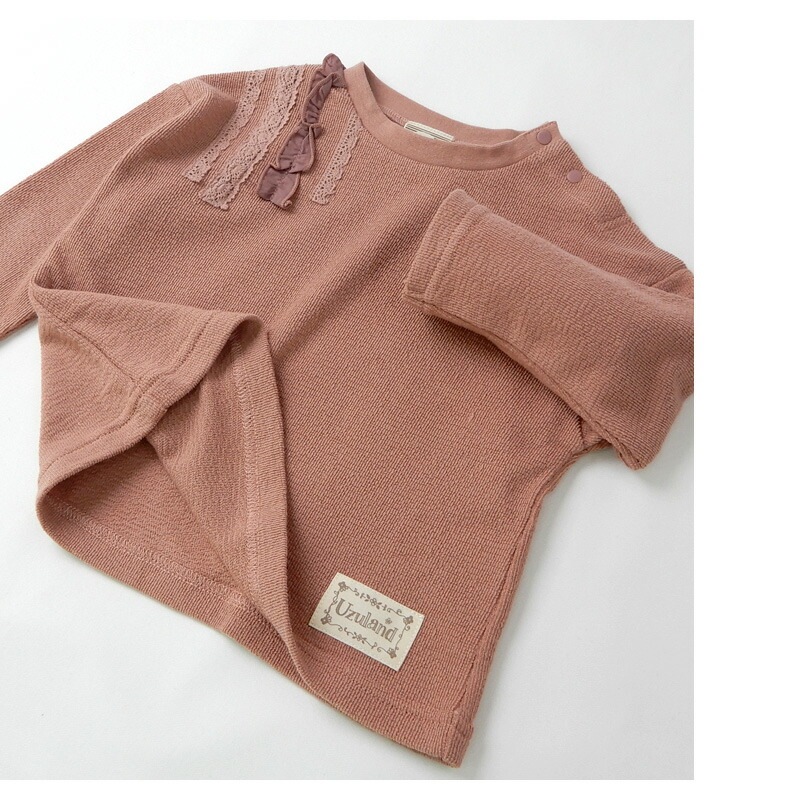 キッズ ロンT 女の子 トップス フリル 長袖 Tシャツ ( 80-130cm)【 Uzuland ウズランド 】 キッズ ベビー おしゃれ かわいい 二次加工 切替 女子 女児 こども服 ベビー服 秋 春 ガールズ ブランド ファッション