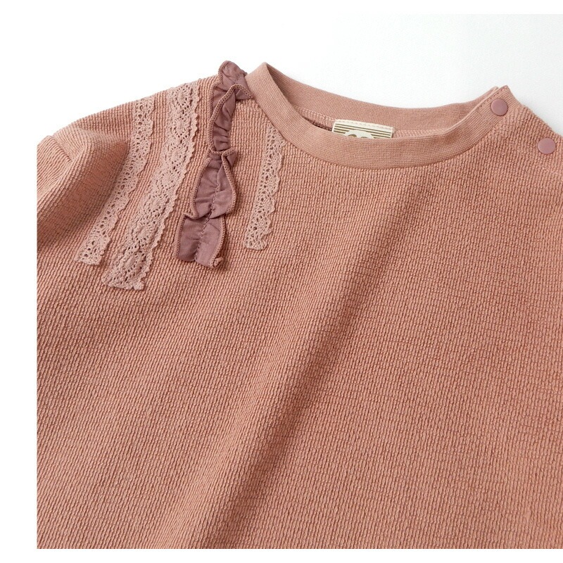 キッズ ロンT 女の子 トップス フリル 長袖 Tシャツ ( 80-130cm)【 Uzuland ウズランド 】 キッズ ベビー おしゃれ かわいい 二次加工 切替 女子 女児 こども服 ベビー服 秋 春 ガールズ ブランド ファッション