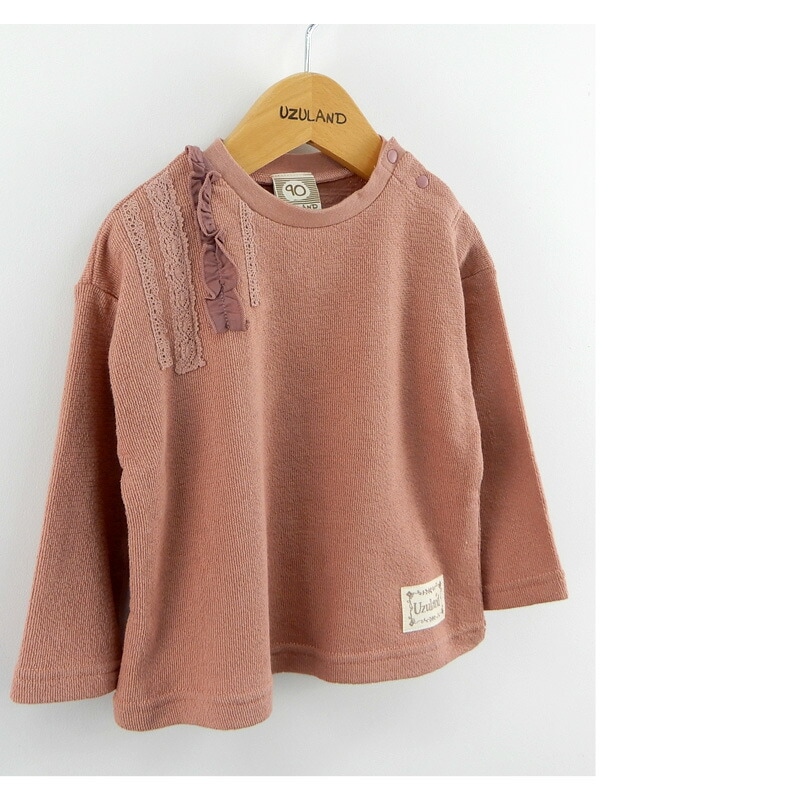 キッズ ロンT 女の子 トップス フリル 長袖 Tシャツ ( 80-130cm)【 Uzuland ウズランド 】 キッズ ベビー おしゃれ かわいい 二次加工 切替 女子 女児 こども服 ベビー服 秋 春 ガールズ ブランド ファッション