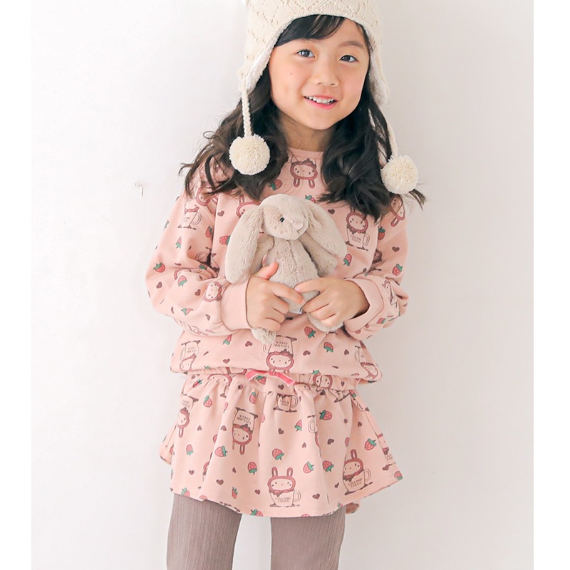 子供服 スカッツ パンツ ウサギ 総柄 10分丈 (80-130cm)【UZURABBIT】 女の子 キッズ ベビー ボトムス スカート ウズラビット うさぎ 干支 ピンク くすみ トレンド ガーリー かわいい おしゃれ 秋物 80 90 95 100 110 120 130ポイント消化