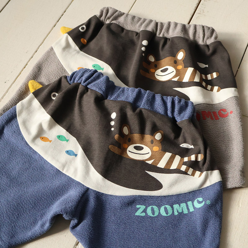 キッズ 5分丈パンツ ハーフパンツ 男の子 女の子 イージーパンツ 【ZOOMIC ズーミック】 ベビー ストレッチ ズボン ボトムス 短パン ジャカード天竺 伸縮 ウエストゴム アニマル 動物 ペンギン くま キャラクター 男児 女児 80 90 95 100 110 120 130
