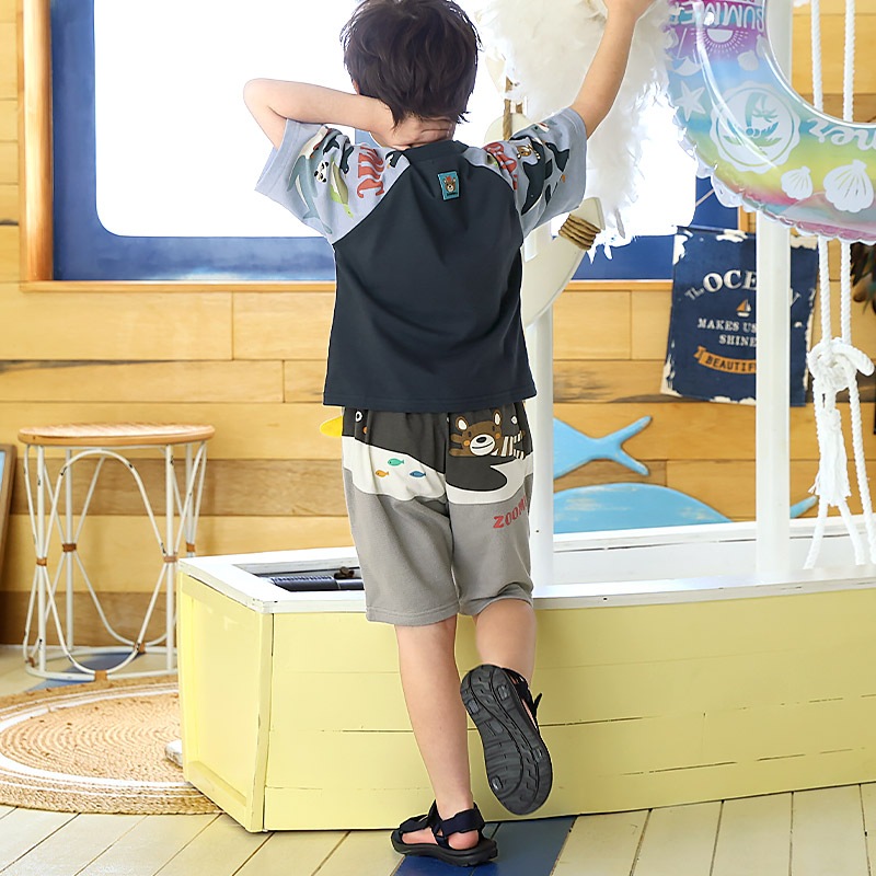 キッズ 5分丈パンツ ハーフパンツ 男の子 女の子 イージーパンツ 【ZOOMIC ズーミック】 ベビー ストレッチ ズボン ボトムス 短パン ジャカード天竺 伸縮 ウエストゴム アニマル 動物 ペンギン くま キャラクター 男児 女児 80 90 95 100 110 120 130