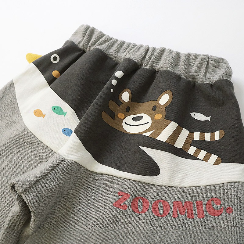 キッズ 5分丈パンツ ハーフパンツ 男の子 女の子 イージーパンツ 【ZOOMIC ズーミック】 ベビー ストレッチ ズボン ボトムス 短パン ジャカード天竺 伸縮 ウエストゴム アニマル 動物 ペンギン くま キャラクター 男児 女児 80 90 95 100 110 120 130