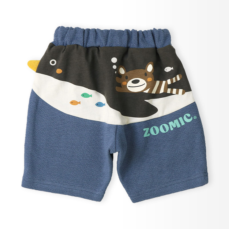 キッズ 5分丈パンツ ハーフパンツ 男の子 女の子 イージーパンツ 【ZOOMIC ズーミック】 ベビー ストレッチ ズボン ボトムス 短パン ジャカード天竺 伸縮 ウエストゴム アニマル 動物 ペンギン くま キャラクター 男児 女児 80 90 95 100 110 120 130