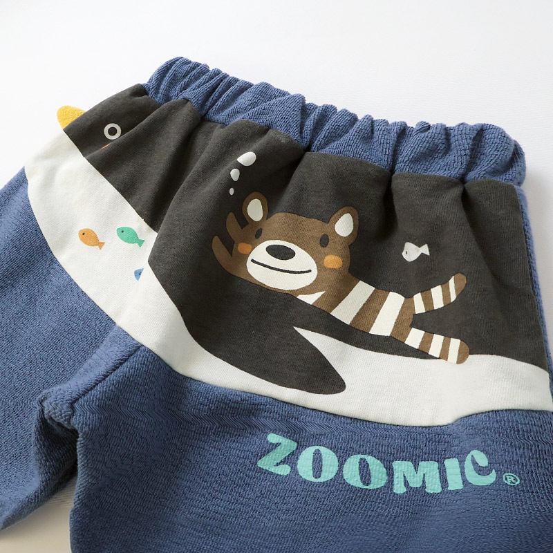 キッズ 5分丈パンツ ハーフパンツ 男の子 女の子 イージーパンツ 【ZOOMIC ズーミック】 ベビー ストレッチ ズボン ボトムス 短パン ジャカード天竺 伸縮 ウエストゴム アニマル 動物 ペンギン くま キャラクター 男児 女児 80 90 95 100 110 120 130