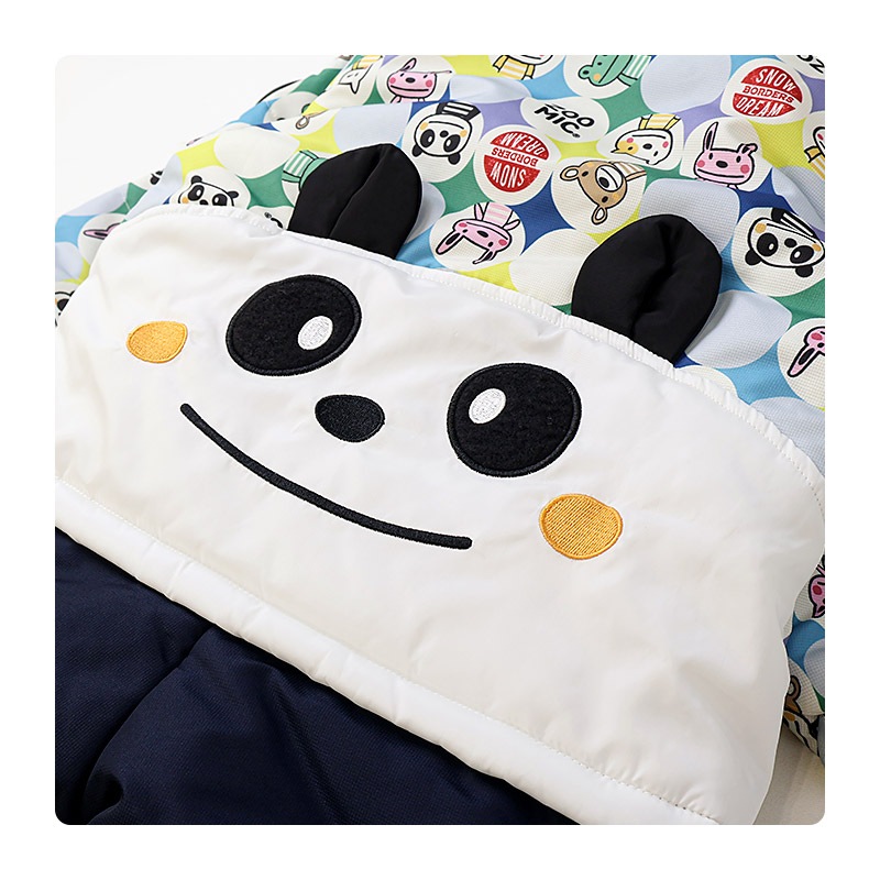 ジャンプスーツ ベビー キッズ 男の子 女の子 中綿入り 防寒 保温 撥水加工 ( 80-100cm )【 ZOOMIC ズーミック 】 ファー付き フード アウター ジャケット スノーウェア スキーウェア スノーコンビ つなぎ 雪遊び くま クマ ぱんだ パンダ 動物 総柄 80cm 90cm 95cm 100cm