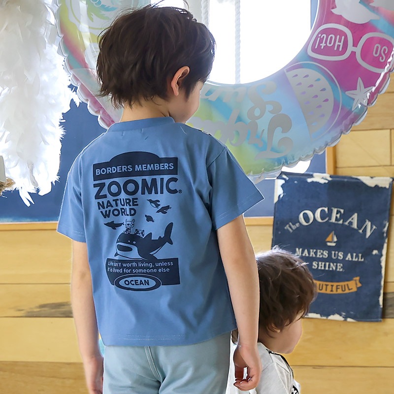 クジラ ポシェット風 立体モチーフポケット 半袖Tシャツ【 ZOOMIC ズーミック 】｜80-130cm