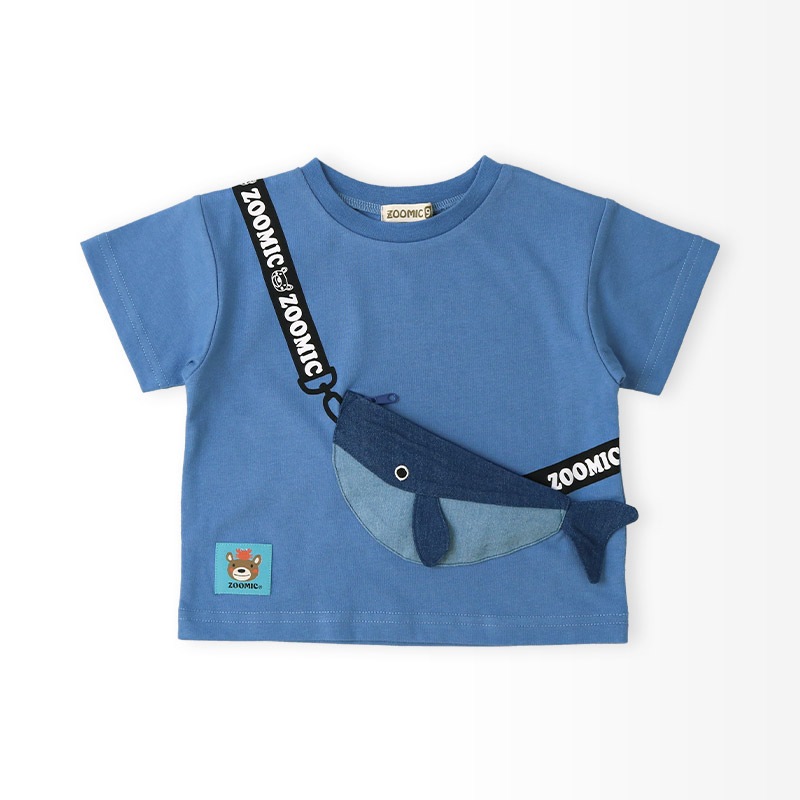クジラ ポシェット風 立体モチーフポケット 半袖Tシャツ【 ZOOMIC ズーミック 】｜80-130cm