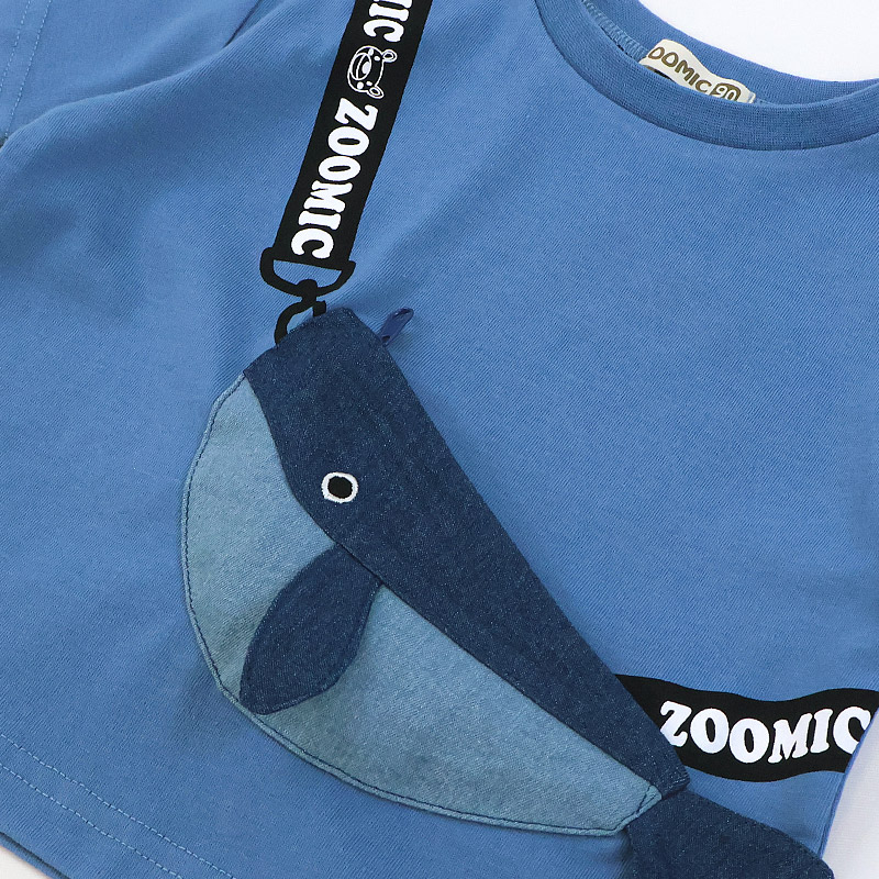 クジラ ポシェット風 立体モチーフポケット 半袖Tシャツ【 ZOOMIC ズーミック 】｜80-130cm