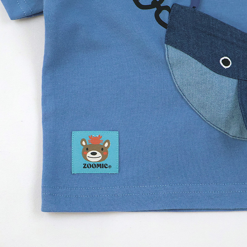 クジラ ポシェット風 立体モチーフポケット 半袖Tシャツ【 ZOOMIC ズーミック 】｜80-130cm
