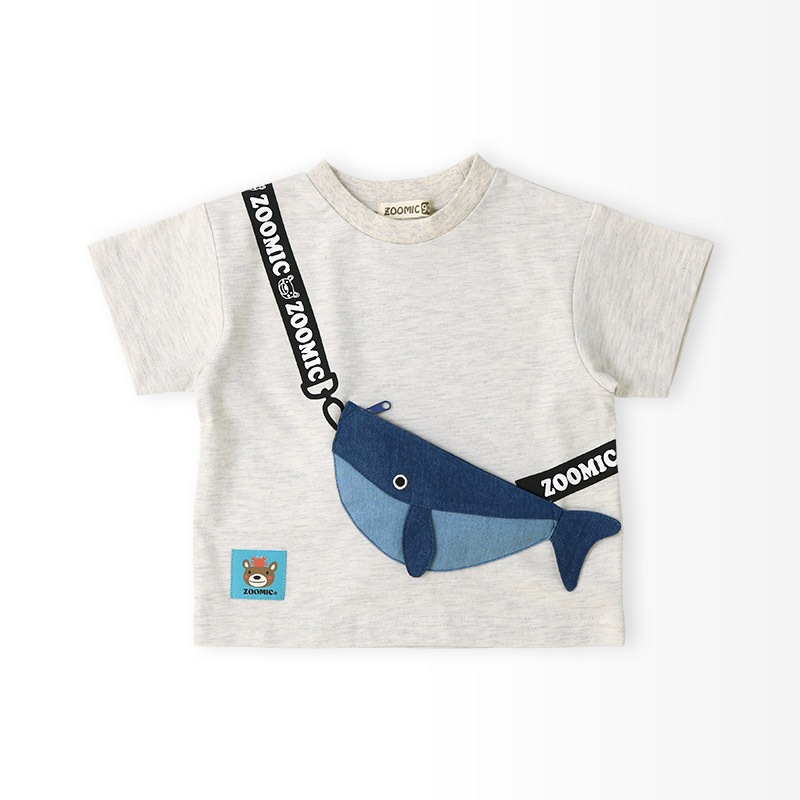 クジラ ポシェット風 立体モチーフポケット 半袖Tシャツ【 ZOOMIC ズーミック 】｜80-130cm