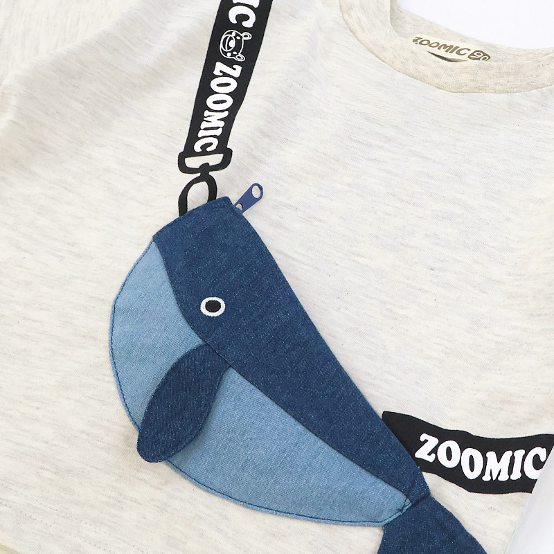 クジラ ポシェット風 立体モチーフポケット 半袖Tシャツ【 ZOOMIC ズーミック 】｜80-130cm