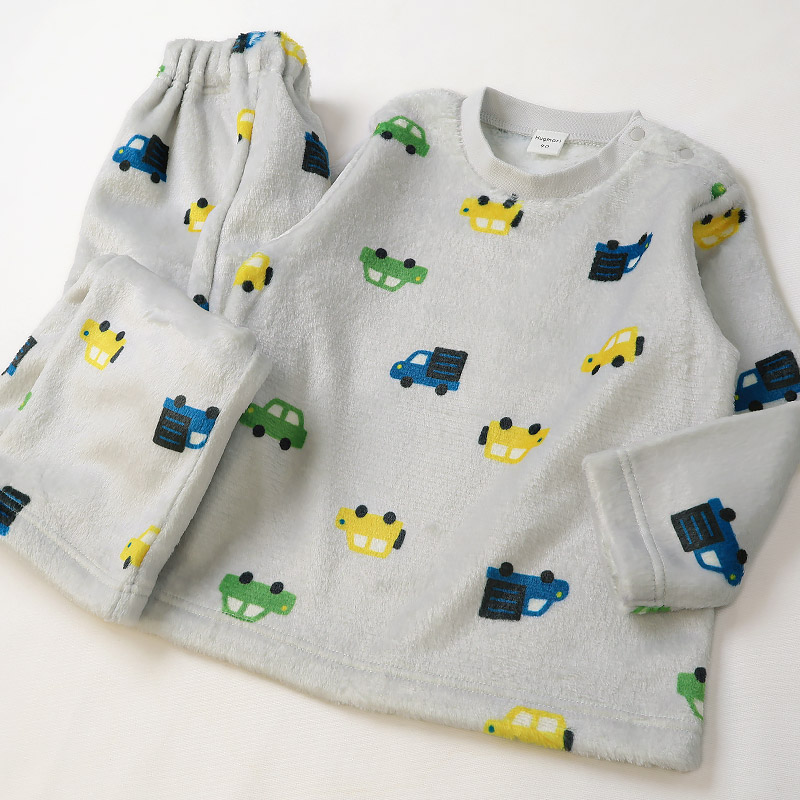 キッズ パジャマ 長袖 フリース 起毛 ルームウェア 男の子 女の子 ベビー 子供用 上下セット 2点セット トップス ボトムス セットアップ 冬用 恐竜 ダイナソー 車 自動車 総柄 動物 アニマル 保温 あったか 暖かい 可愛い かわいい 80 90 95 100 110 120 130