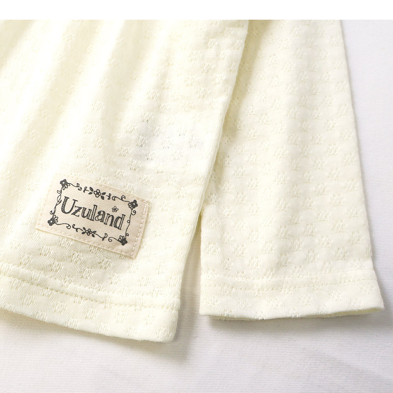ガールズ ロンT 花柄 レース 切替 長袖 Tシャツ トップス チャーム付き 女の子 キッズ ベビー ( 80-130cm )【 UZULAND ウズランド 】 チュニック ブラウス 重ね着風 ジャカード くすみカラー カットソー ピンク アイボリー 秋物 80cm 90cm 95cm 100cm 110cm 120cm 130cm