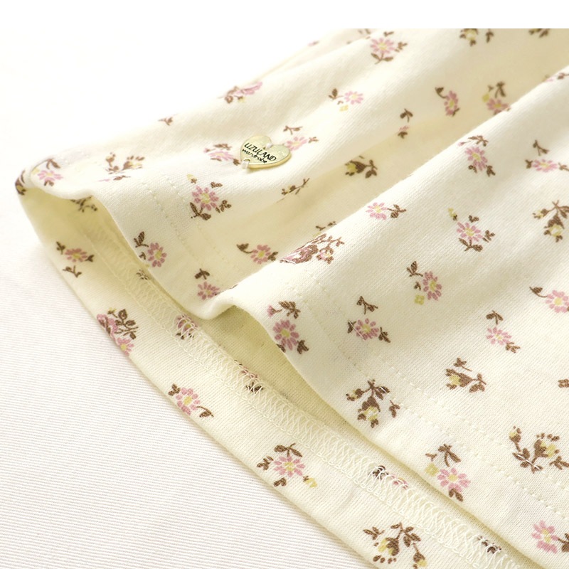 ガールズ ロンT 花柄 レース 切替 長袖 Tシャツ トップス チャーム付き 女の子 キッズ ベビー ( 80-130cm )【 UZULAND ウズランド 】 チュニック ブラウス 重ね着風 ジャカード くすみカラー カットソー ピンク アイボリー 秋物 80cm 90cm 95cm 100cm 110cm 120cm 130cm