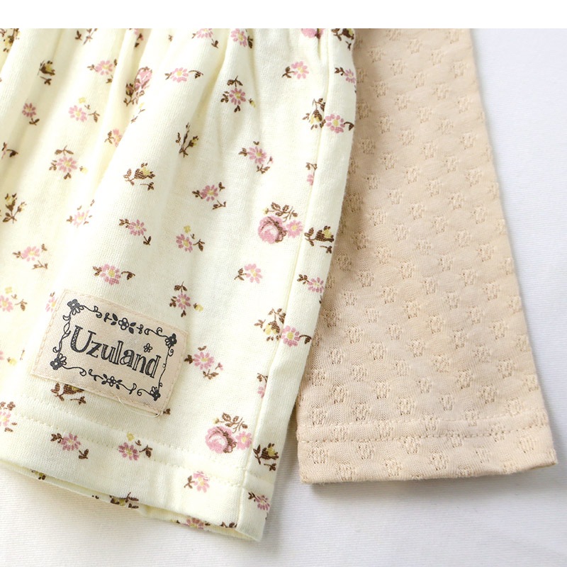 ガールズ ロンT 花柄 レース 切替 長袖 Tシャツ トップス チャーム付き 女の子 キッズ ベビー ( 80-130cm )【 UZULAND ウズランド 】 チュニック ブラウス 重ね着風 ジャカード くすみカラー カットソー ピンク アイボリー 秋物 80cm 90cm 95cm 100cm 110cm 120cm 130cm