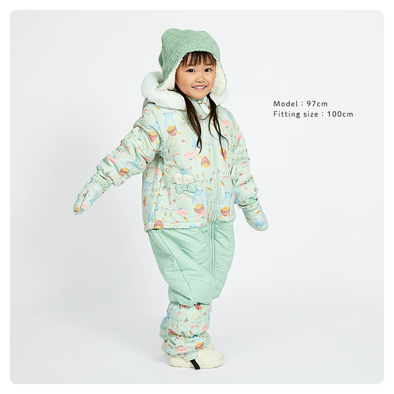ジャンプスーツ ベビー キッズ 女の子 男の子 中綿入り 防寒 保温 撥水加工 ( 80-100cm ) ファー付き フード アウター ジャケット スノーウェア スキーウェア スノーコンビ つなぎ 雪遊び うさぎ 動物 チェック 花 小花 フラワー ダッフルコート 80cm 90cm 95cm 100cm