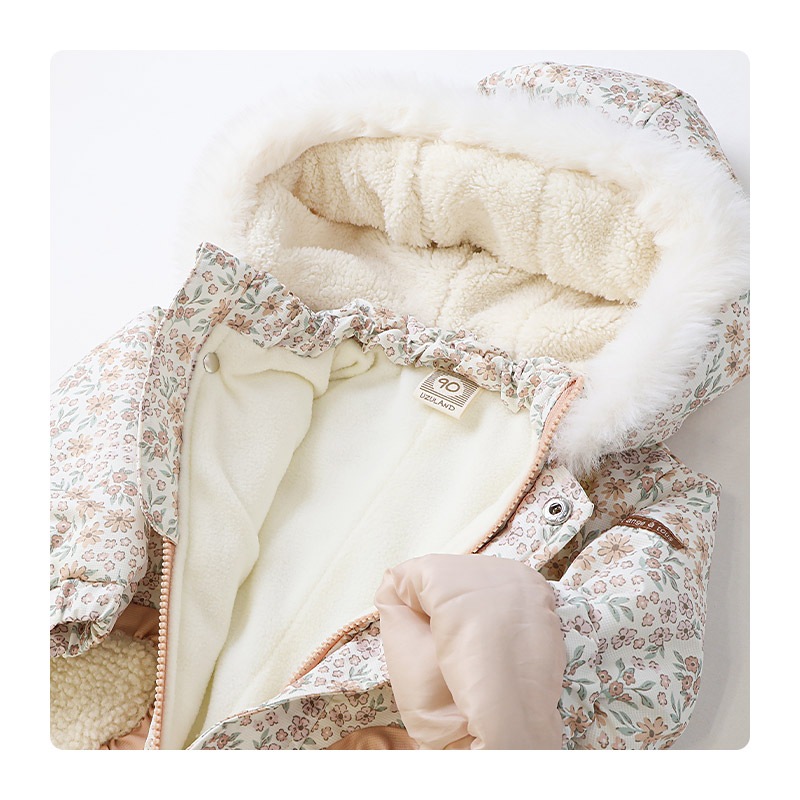 ジャンプスーツ ベビー キッズ 女の子 男の子 中綿入り 防寒 保温 撥水加工 ( 80-100cm ) ファー付き フード アウター ジャケット スノーウェア スキーウェア スノーコンビ つなぎ 雪遊び うさぎ 動物 チェック 花 小花 フラワー ダッフルコート 80cm 90cm 95cm 100cm
