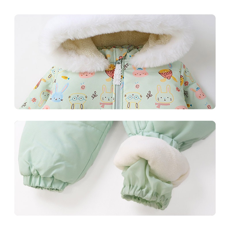 ジャンプスーツ ベビー キッズ 女の子 男の子 中綿入り 防寒 保温 撥水加工 ( 80-100cm ) ファー付き フード アウター ジャケット スノーウェア スキーウェア スノーコンビ つなぎ 雪遊び うさぎ 動物 チェック 花 小花 フラワー ダッフルコート 80cm 90cm 95cm 100cm