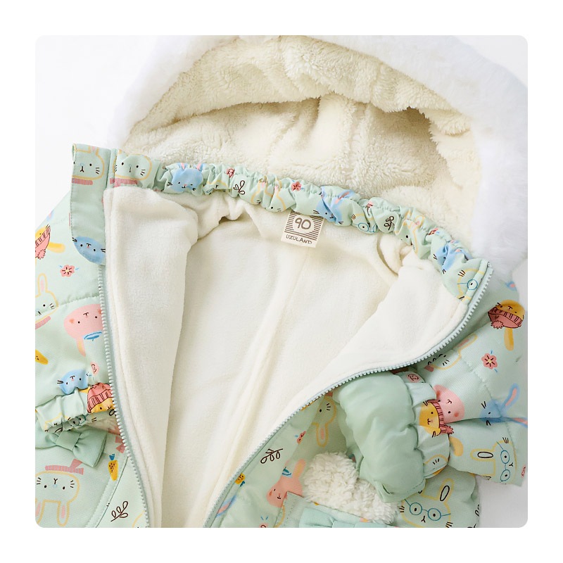 ジャンプスーツ ベビー キッズ 女の子 男の子 中綿入り 防寒 保温 撥水加工 ( 80-100cm ) ファー付き フード アウター ジャケット スノーウェア スキーウェア スノーコンビ つなぎ 雪遊び うさぎ 動物 チェック 花 小花 フラワー ダッフルコート 80cm 90cm 95cm 100cm