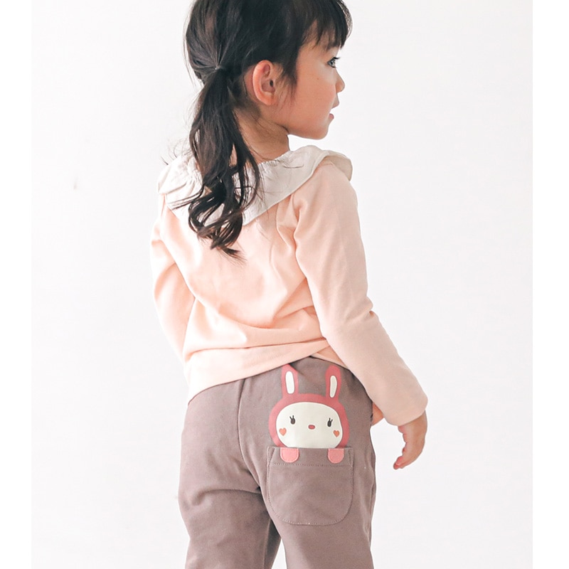 子供服 パンツ ウサギ おしりポケット らくちん テーパード 10分丈 ( 80-130cm)【UZURABBIT】 女の子 キッズ ベビー ボトムス ウズラビット うさぎ 干支 ピンク ガーリー かわいい 秋物 ブランド 80 90 95 100 110 120 130